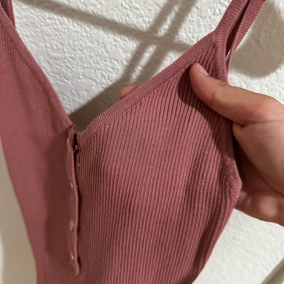 Love Tree Rust Ribbed Button-Front Tank Bodysuit - Picture 2 of 5